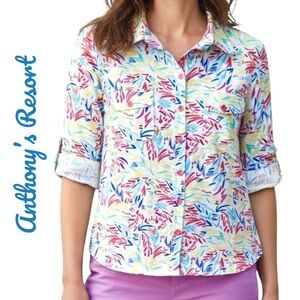 Anthony’s Resort Florida By Lulu-B UPF 50+ Multicolor Tropical 3/4 Sleeve Top M